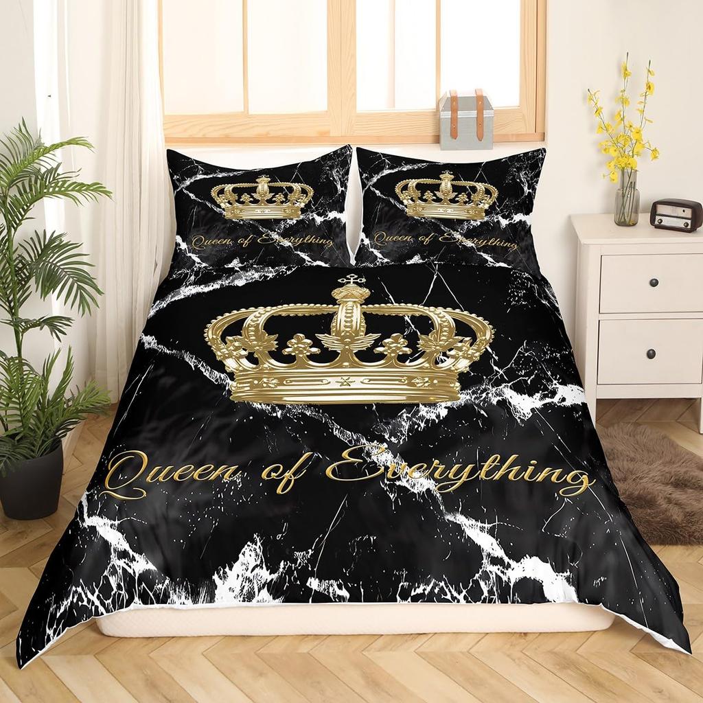 Luxury Crown Duvet Cover Set Vintage Red And Black Comforter Cover Romantic Wedding Queen King Bedding Sets Valentines Day Gift