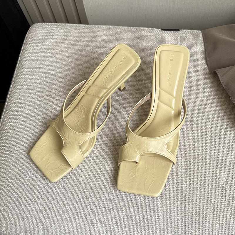 White and Long Legs~ Simple Temperament Square Head Fairy Open Toe High Heel Slippers Women Wear Sandals