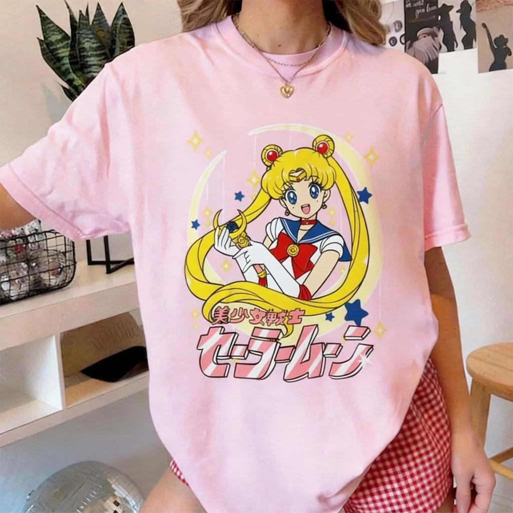 Summer printed loose T-shirt, sweet and cute casual street style top for women.