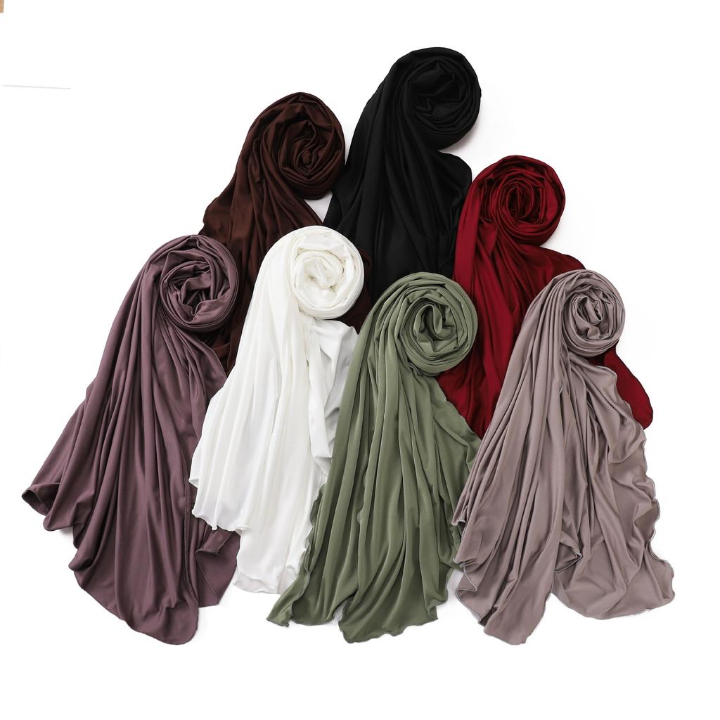 Luxury Wavy Edge Jersey Hijabs For Women Solid Color Modal Milk Silk Scarf Headscarf Autumn Shawl Stretchy Chiffon Scarf Ramadan