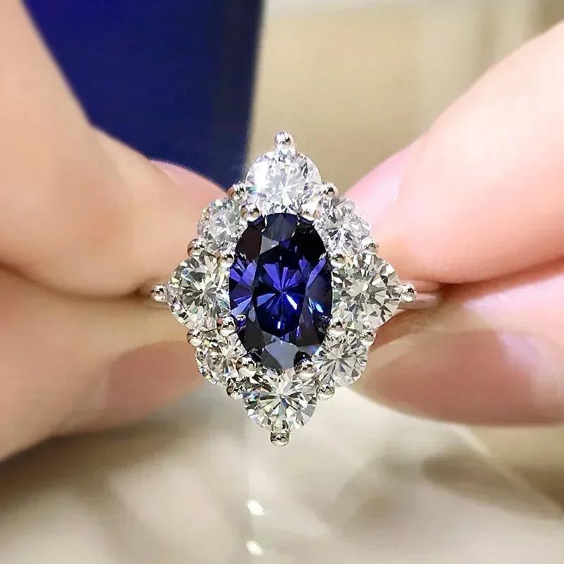 2026 New Blue Cube Zircon Attends Banquet Ring Fashionable, Elegant, High End Women's Bridal Luxury Inlaid Jewelry Accessories