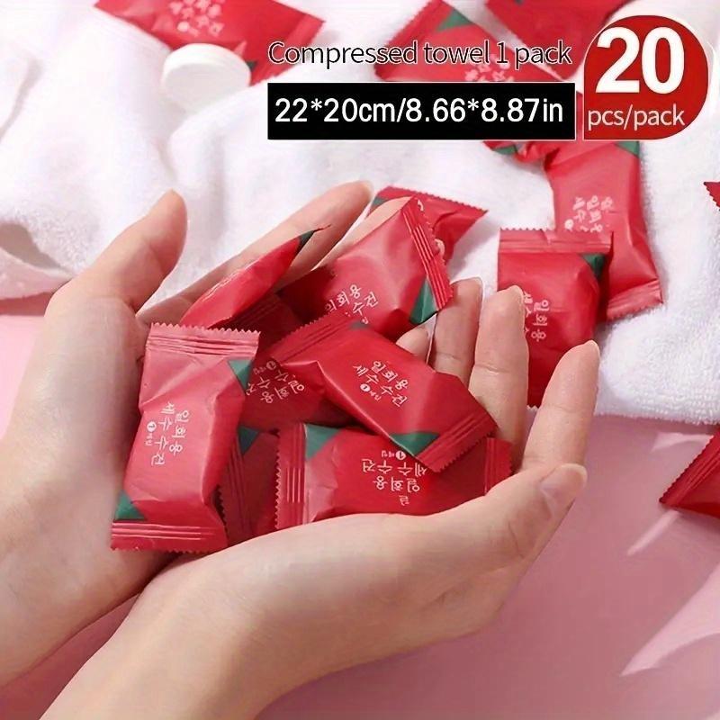 20PCS/pack compressed towel pure cotton travel bag thickened small square towel portable candy cleansing towel compressed disposable face towel