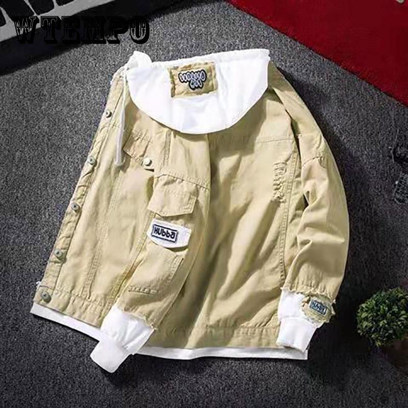 Chaqueta de otoño para mujer, chaqueta vaquera con capucha a la moda, chaqueta Bomber rasgada, chaqueta vaquera básica para mujer