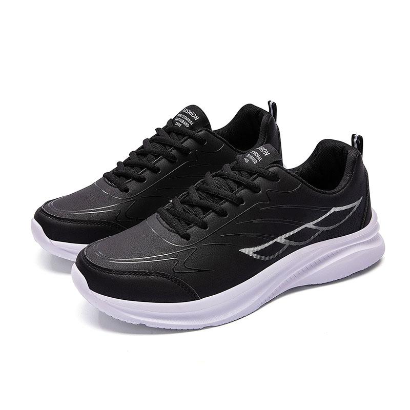 

Мужские водонепроницаемые кроссовки 2025 года Легкие беговые кроссовки Нескользящие из синтетической кожи Тренд Подошва из ЭВА На шнуровке Спортивная повседневная обувь 38 черный белый