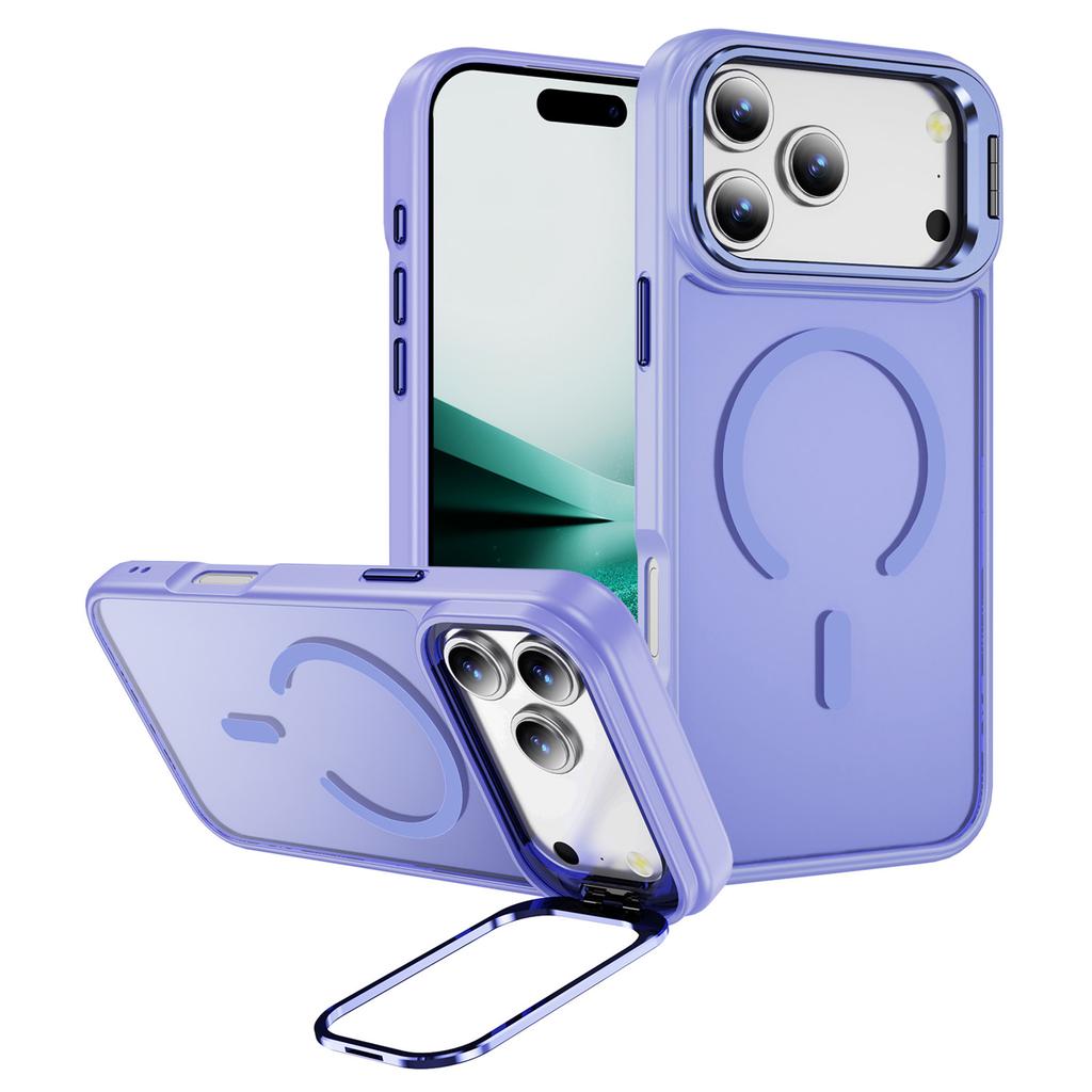 For iPhone 17 Pro Max Magnetic Case with Lens Kickstand Skin-Touch PC + TPU Phone Cover