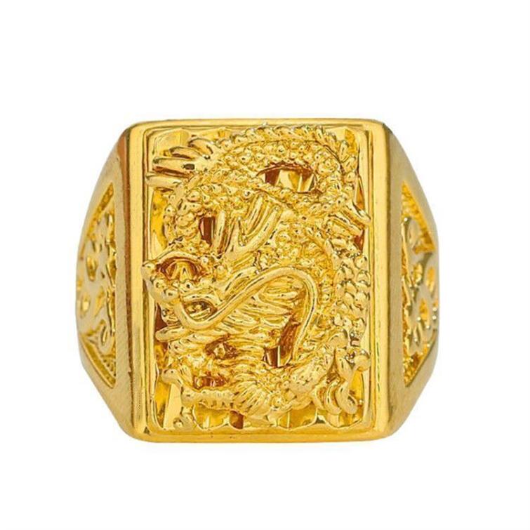 Men's Adjustable Gold Plated Abacus Ring with Dragon Design