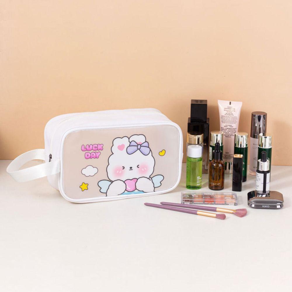 Portable Cartoon PVC Cosmetic Bag Ins Storage Bags Handbag Transparent Wash Bag  Travel