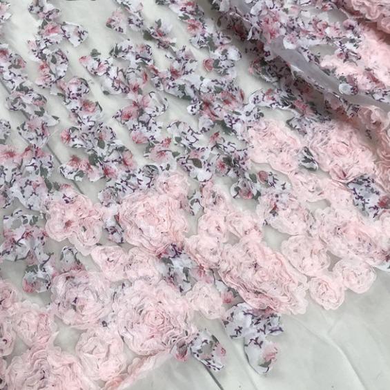 Children's 3D Flower Embroidered Organza Fabric In Stock