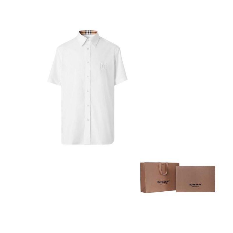 Burberry FW22 Men Logo Embroidery Single-Breasted Short Sleeve Shirt White 80618641
