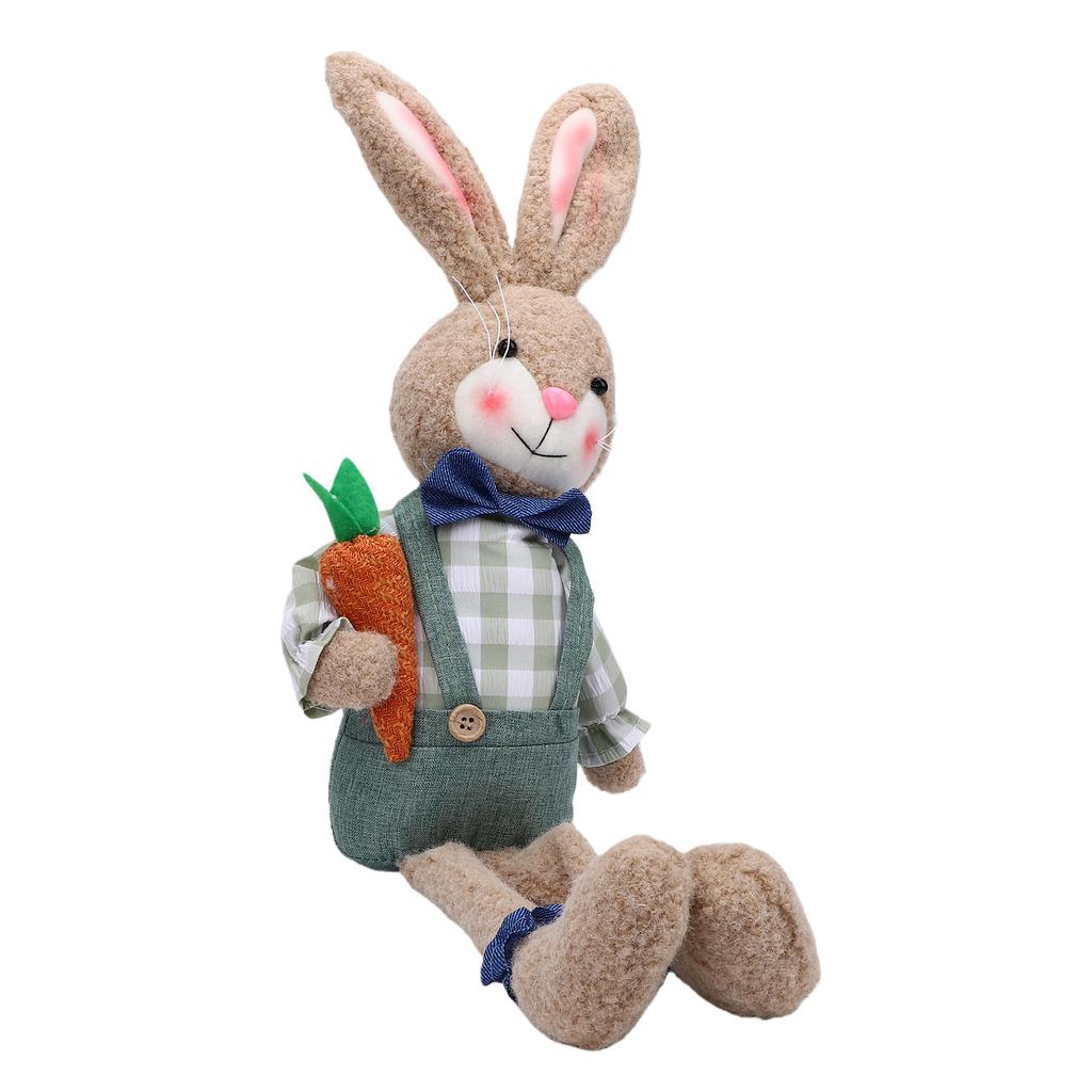 Plush Bunny Desktop Decoration Retro Rustic Style Handmade Easter Bunny Doll with Long Legs Shapable Ears for Table