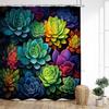 Colourful Tropical Plants Shower Curtains Desert Cactus Monstera Bonsai Leaves Bath Curtain Set Fabric Bathroom Decor with Hooks