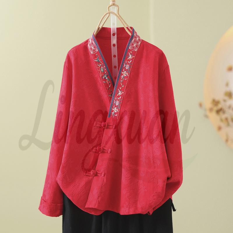 Women's Retro Chinese-Style Embroidered Cardigan with Frog Buttons