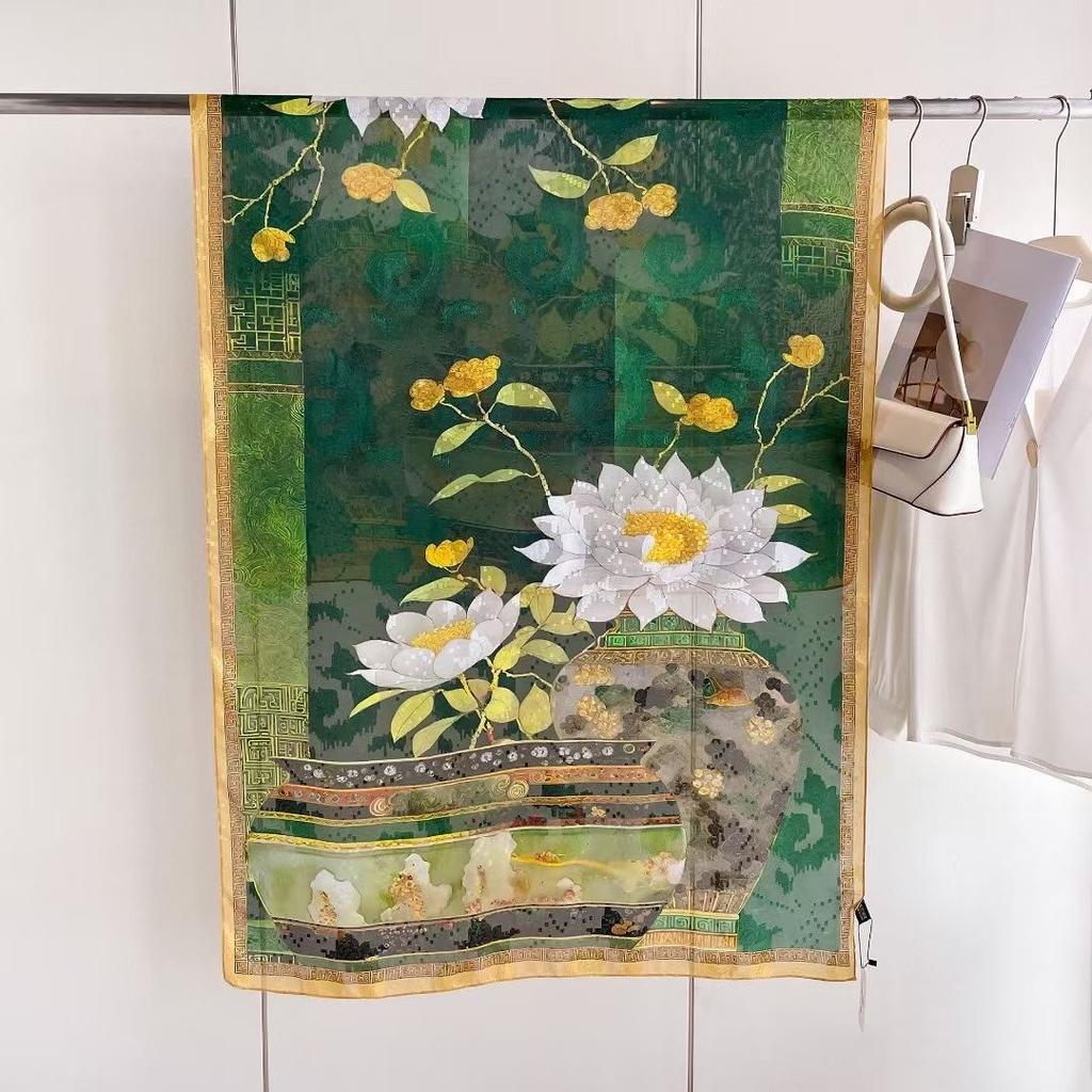 New Style  Thin Chinese Style Jacquard High-end  Versatile Double-sided High-end Silk Scarf