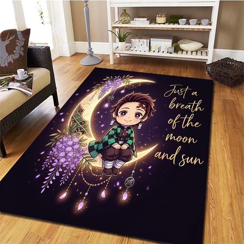 Demon Slayer Kimetsu No Yaiba Teppich für Wohnzimmer Schlafzimmer Zuhause Sofa Dekoration Kinder Spielen Rutschfeste Bodenmatte