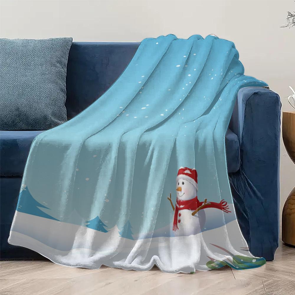 Tuniu Cute Snowman Plush Blanket for Winter Sofa Bed Bedroom Decoration Warm Soft Fleece Throw Blanket