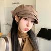 Solid Color Fine Plaid Beret Korean Style Spring Painter Cap Casual Ruffle Octagonal Hat  Ladies