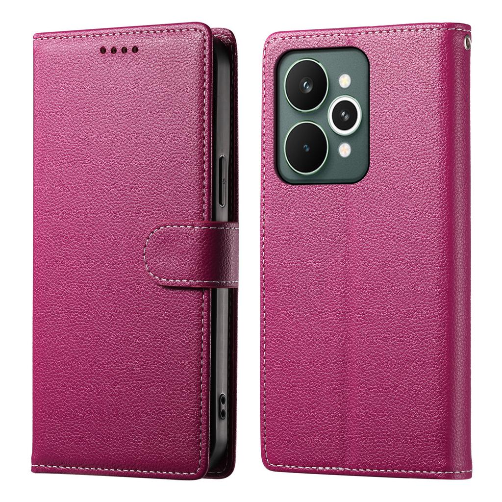 For Realme 15 Pro 5G/15 5G Case Magnetic Snap Litchi Texture Leather Wallet Phone Cover with Wrist Strap