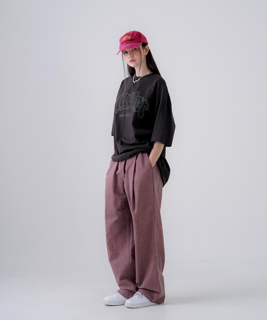 EZKATON Painted Washed Elastic Waist Pants Pink Mmlp6775