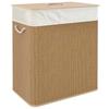 2 Section Laundry Basket with Lid, 100L Bamboo Laundry Hamper with Handles, Removable and Washable Liner, Brown