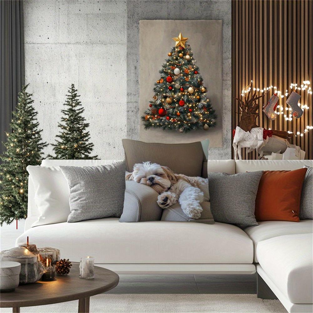 Shih Tzu Plyschkuddfodral 45x45cm Bedårande Sovande Hund Kuddfodral Polyester Blixtlås Thanksgiving & Julklappar