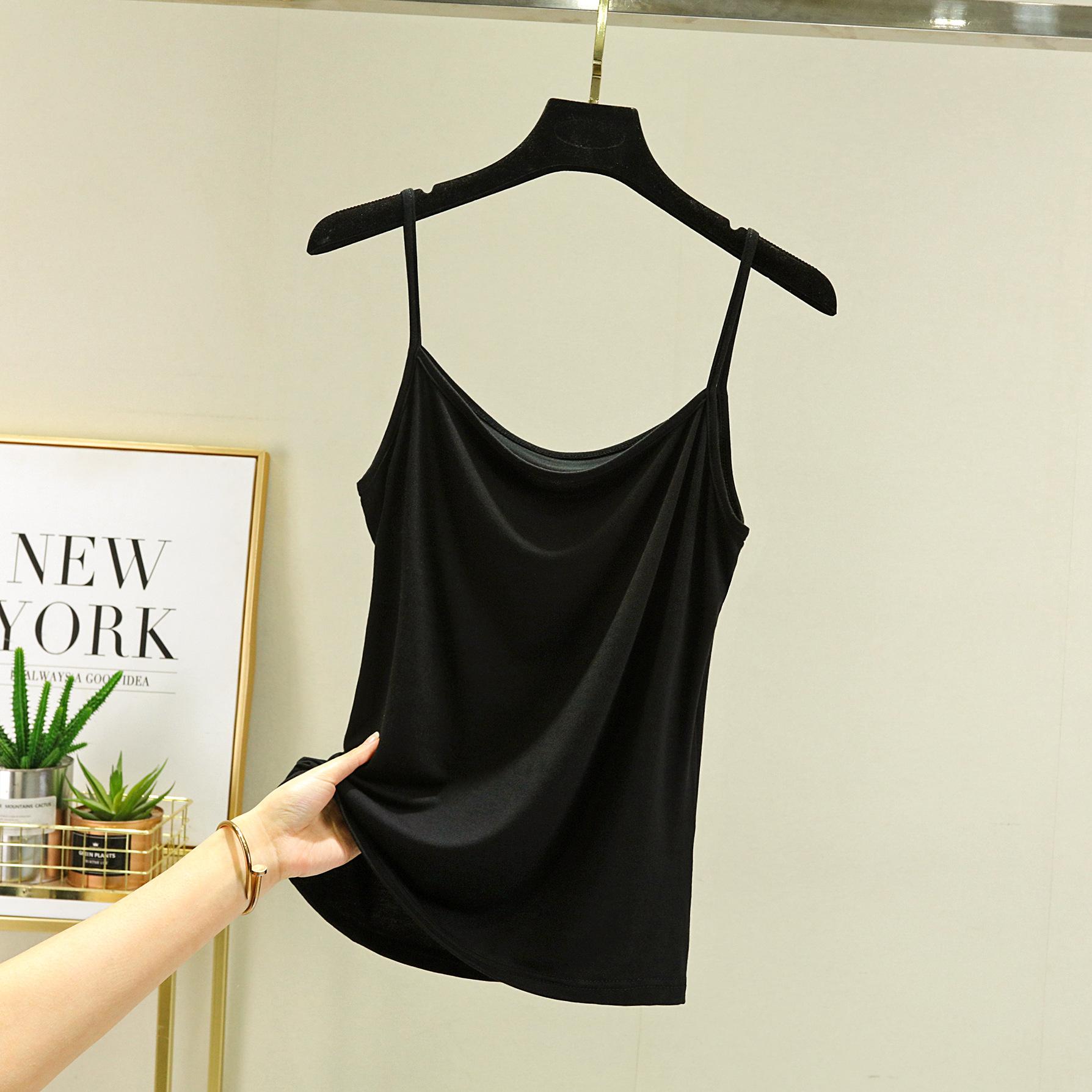 Top in modale con cinturino per spaghetti Canotta basic senza maniche Canotta tinta unita Canotta estiva da donna tutta abbinata XL nero