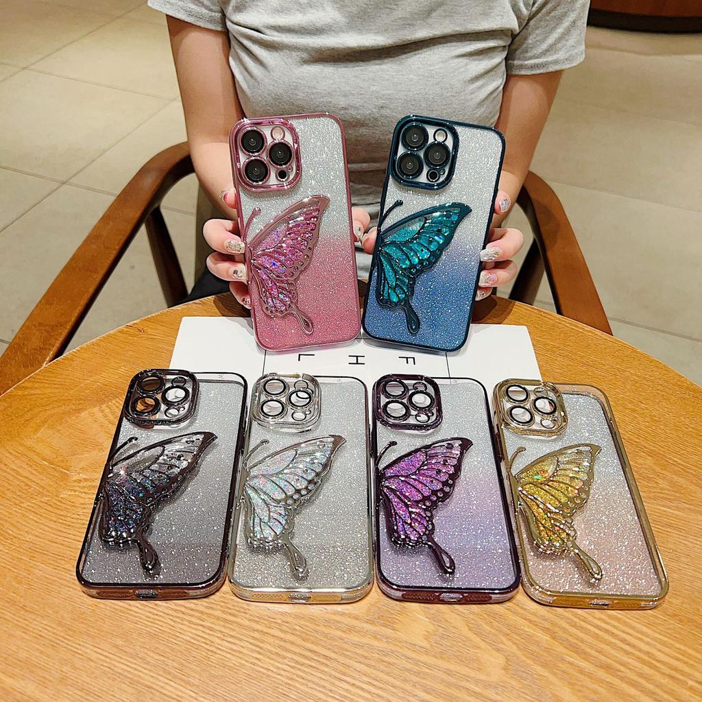 Electroplating Dream Butterfly Quicksand IPhone 16 Mobile Case Gradient Glitter Powder Applicable To Apple 15 ProMax Protective Case for Women