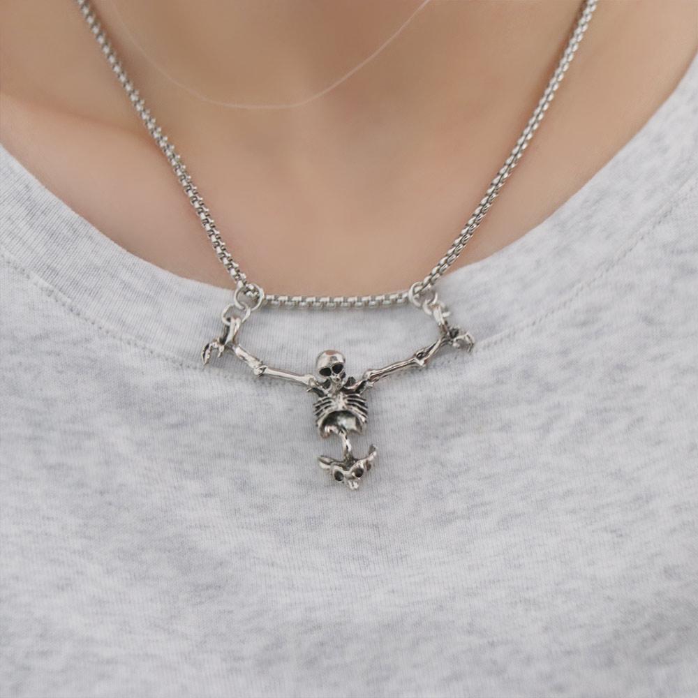 Zinc Zinc Alloy Skull Head Pendent Hip Hop Clavicle Chain Unique Men Necklace Halloween