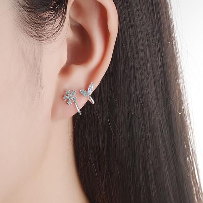 BELLA BOX Fashion Zircon Snowflake Five Petals Stud Earrings Jewelry Wedding Party Gift