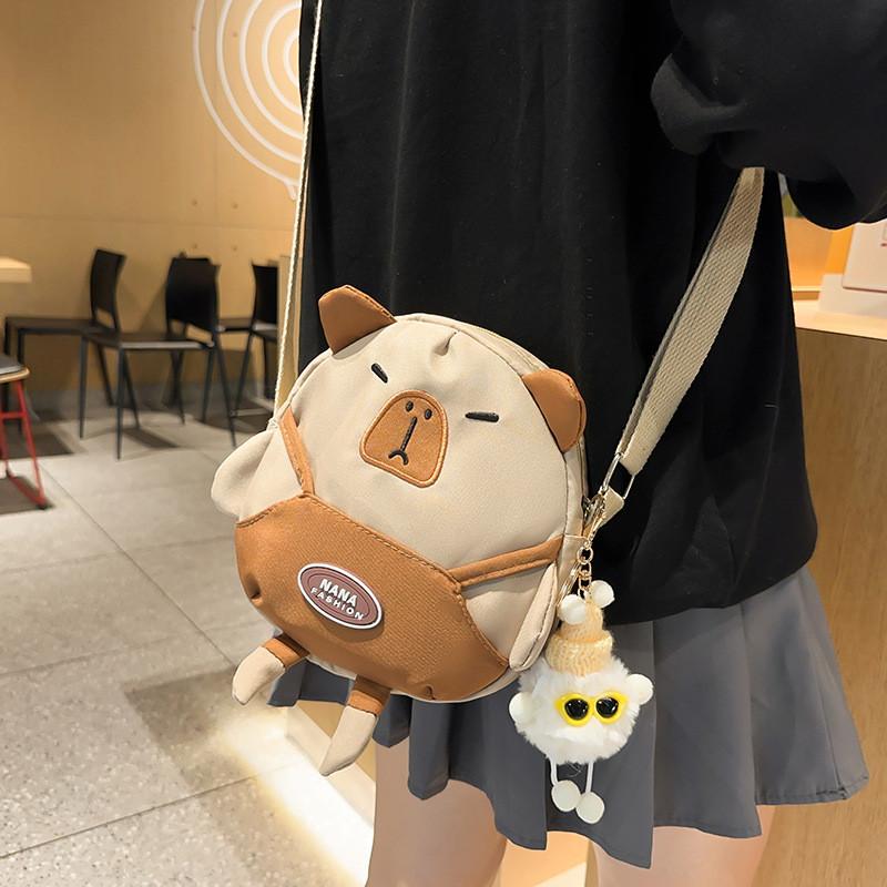 Capybara Polyester Cute Student Crossbody Bag Small Round Bag For Outfit Daily