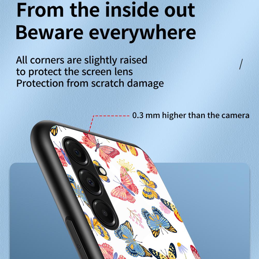 For Samsung Galaxy A17 5G Case Butterfly Pattern TPU+Tempered Glass Protective Phone Cover