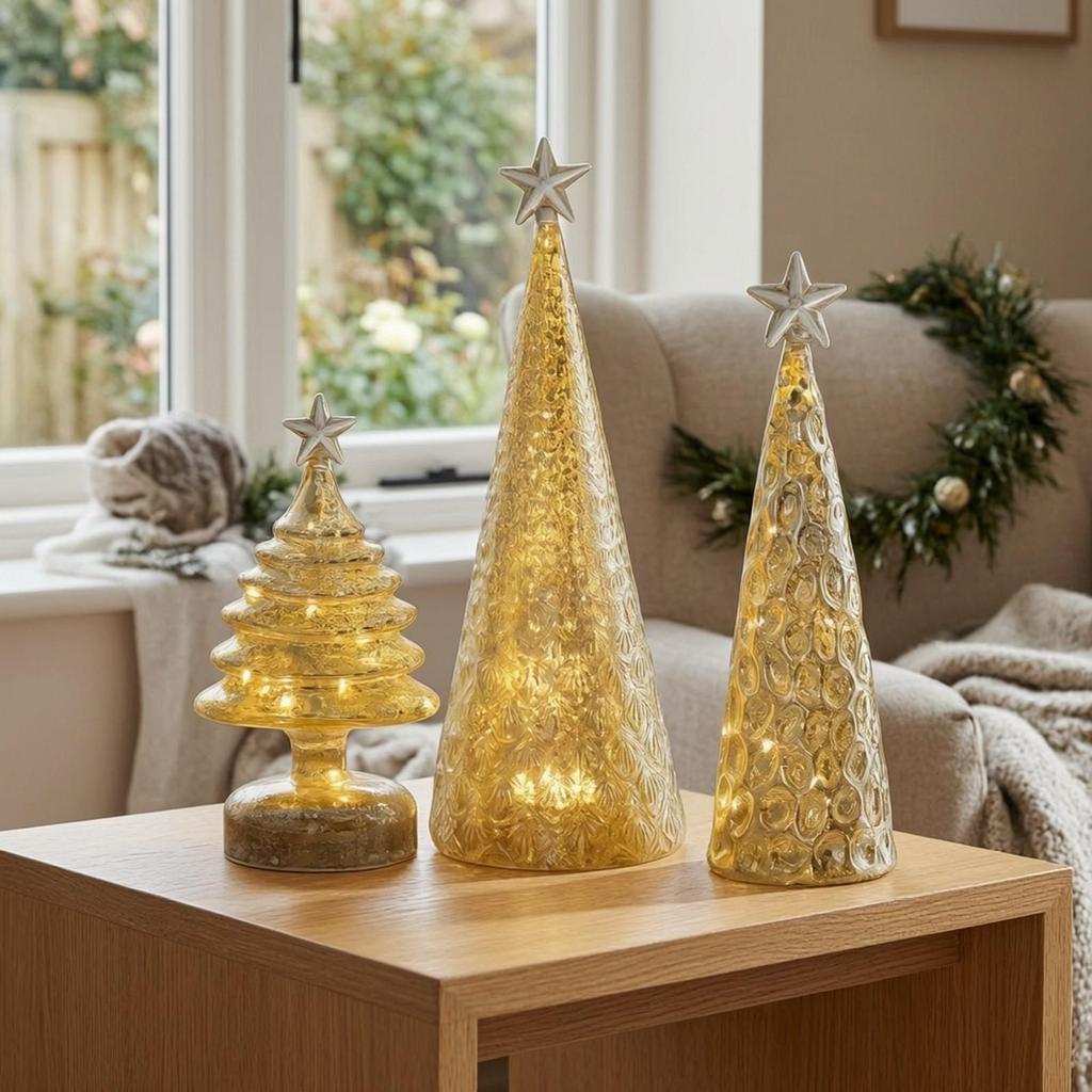 3 Pieces Glass Christmas Tree Semi-Transparent Tabletop Decoration Festive
