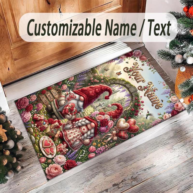 Valentine Love Theme Crystal Velvet Rug Personalized Custom Name Text Soft Floor Mat Home Decor