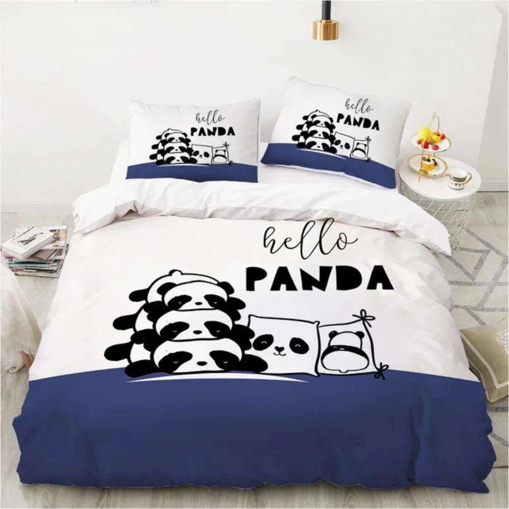 Cartoon Panda 3D Print Bedding Set White Kids Girls Duvet Cover Gift - 2/3pcs Twin Single Queen King Sizes Available