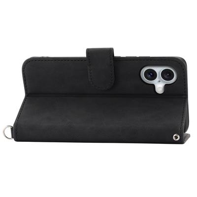 For iPhone 16 Plus Leather Case Multiple Card Slots Phone Cover with 2 Straps