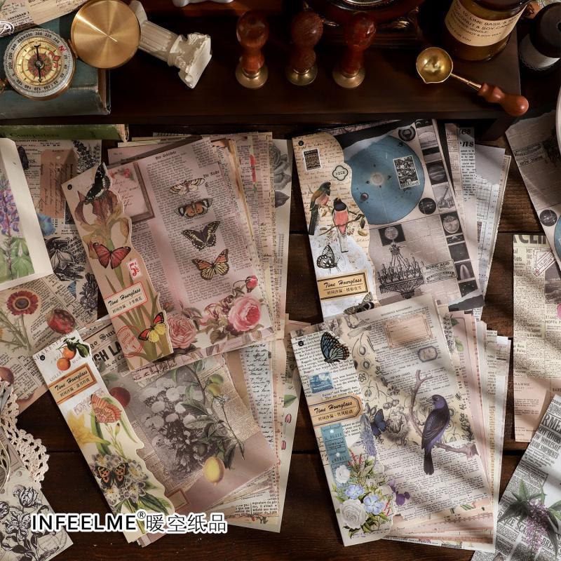 24Pcs Retro Aesthetic Collage Decorative Paper Vintage Junk Journal DIY Craft Background Supplies
