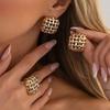 IngeSight.Z Retro Gold Color Irregular Chunky Opening Rings Stud Earring Set Creative Trend Geometric Knuckle Ring Charm Jewelry