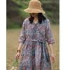 Johnature Woman Spring V-Neck Half Sleeve Casual Vintage Dress Chinese Style Casual Retro Dress