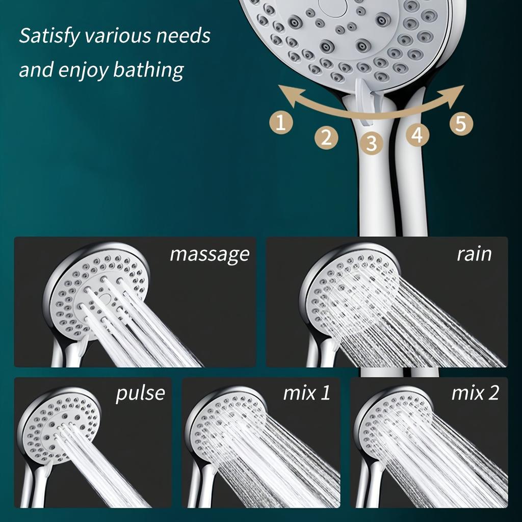 1pc Large Water Outlet Handheld Shower Head -5 Adjustable Water Flow Modes, Water-saving Design, Easy To Install, Bathroom Hardware Accessories