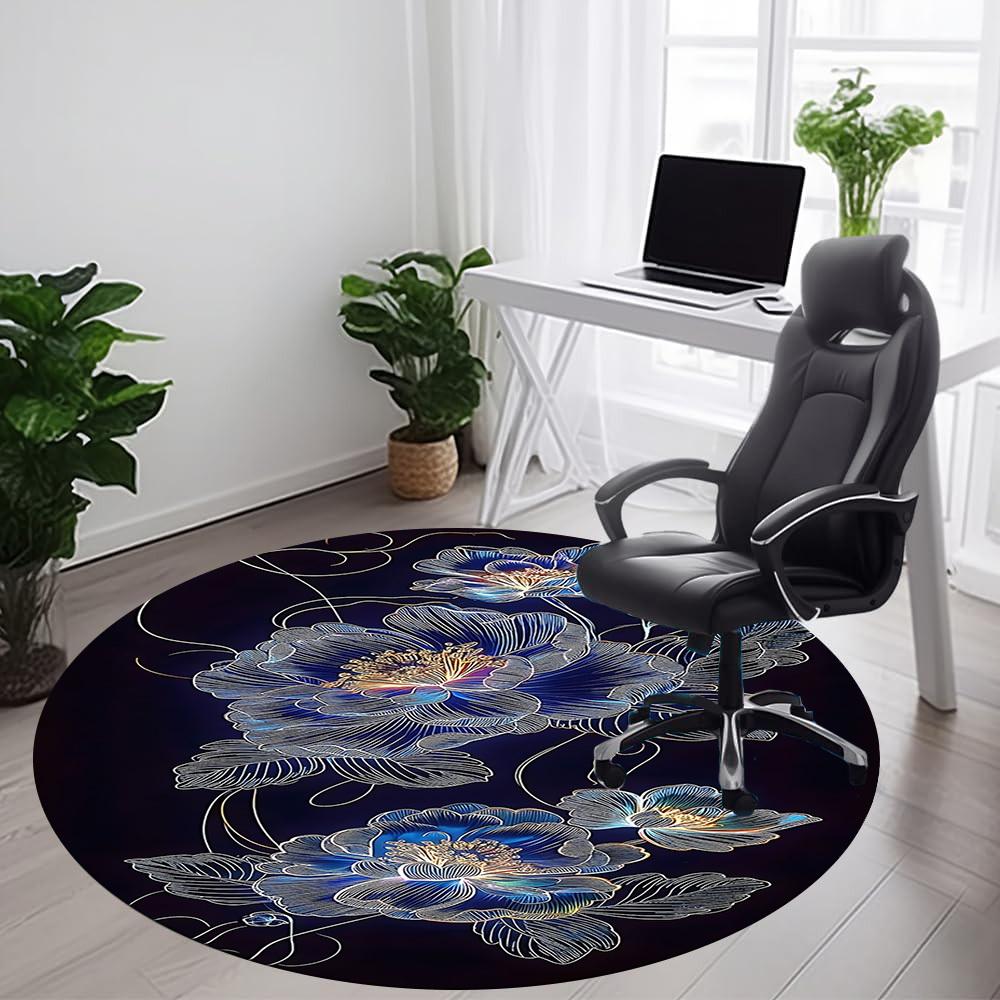 1pc Floral Design Office Round Area Rug, Indoor Mat Suitable ForOffice, Under Office Chairs Bedroom Living Room Home Decor, Room Deco  D094