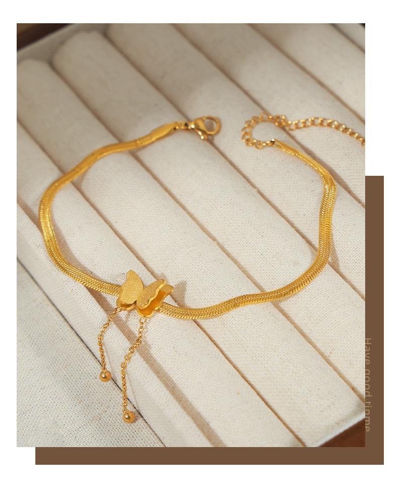 Korean Geometric Elegant Frosted Butterfly Tassel Titanium Anklet