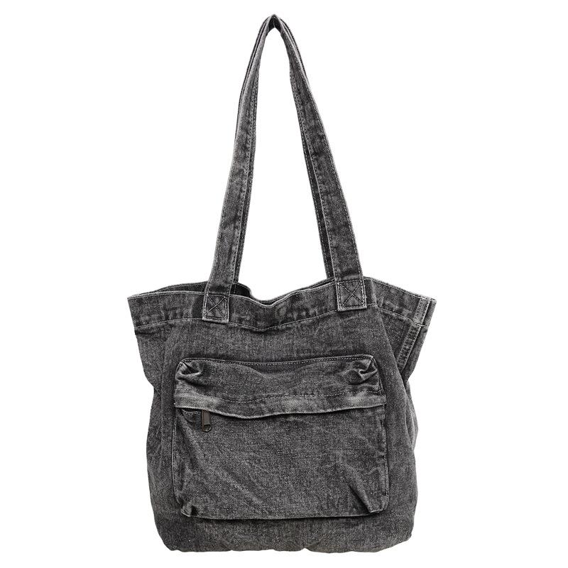 Classic Denim Tote Bag for Women – Lightweight & Durable with Front Zip Pocket, Perfect for Everyday Use