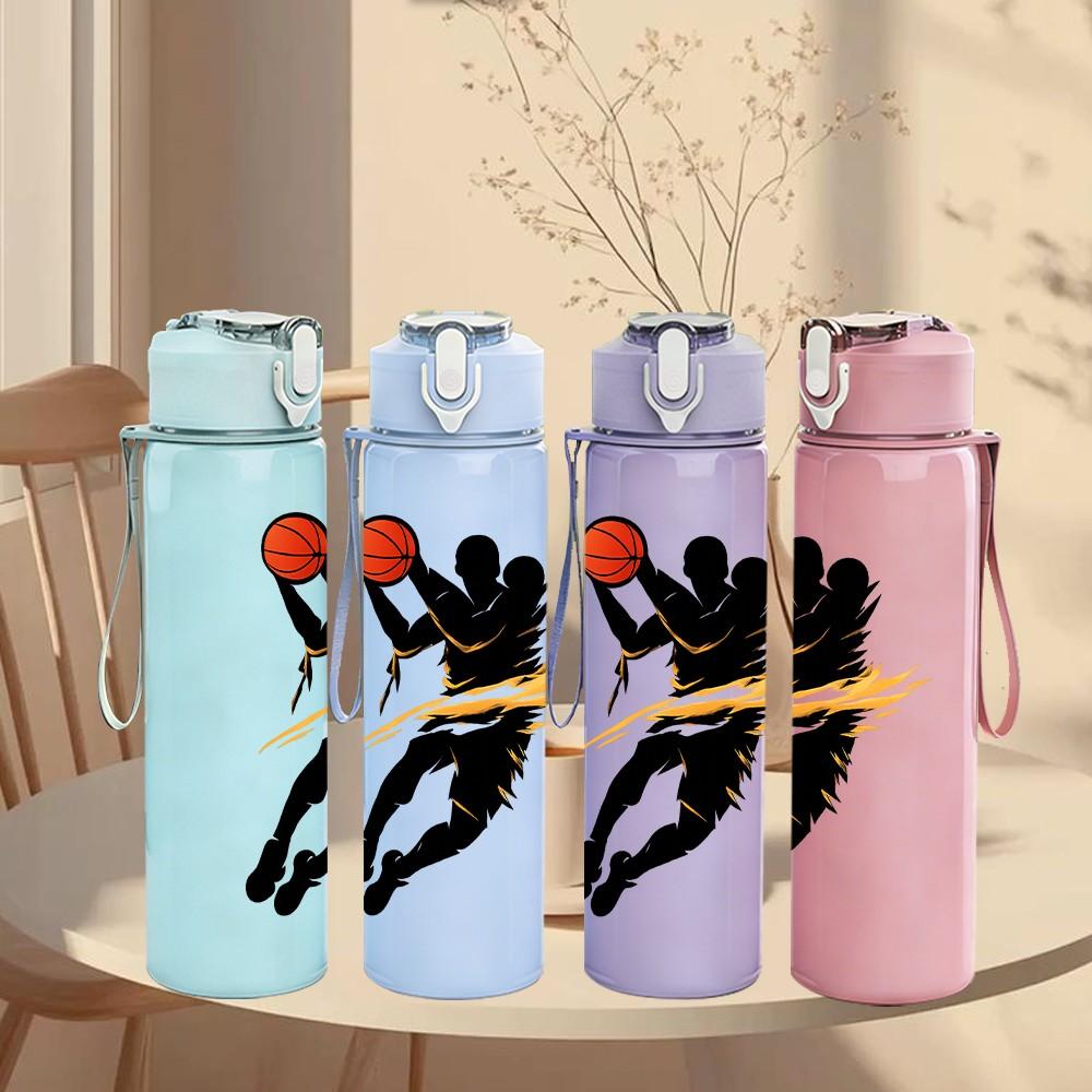 1PC Basketball Player Silhouette 750ml Color Plastic Sports Water Bottle Leakproof Flip Straw Lid Suitable for Sports Office Home Use