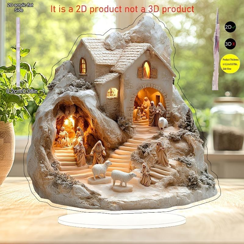 2D-Tischdekoration „Weihnachtsszene“ aus Acryl, Jesus, geeignet für Wanddekoration, Veranda, Zimmer, Villa, Akzente in Zuhause, Flur oder Büro – R