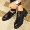 Men's Large Size Leather Lace-Up Casual Shoes - Fashionable British Loafers with Thick Soles, Size 45