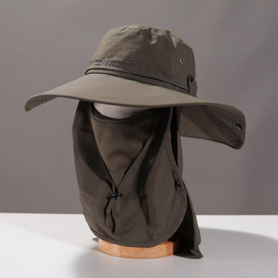 Summer Bucket Hat, Breathable Quick-Dry Fisherman Hat with Detachable Face Neck Guard, Adjustable Drawstring Sun Protection Hat for Outdoor Gardening