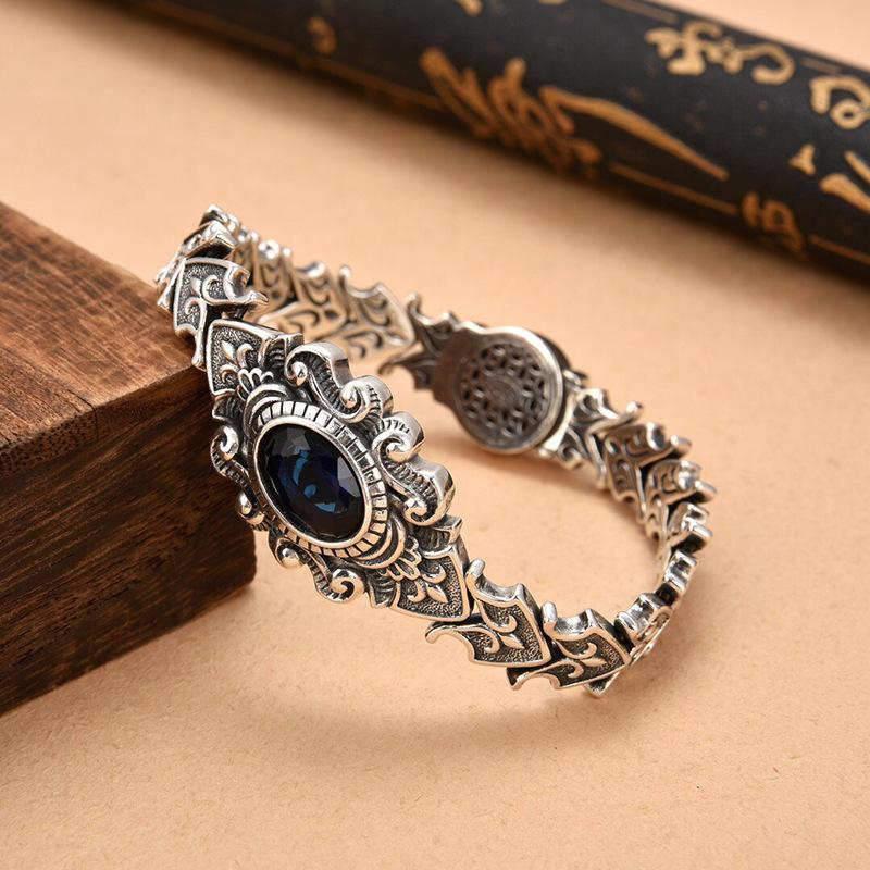 New European and American Style S925 Sterling Silver Pattern Fashion Bracelet Men's High-end Gift Temperament Versatile Jewelry