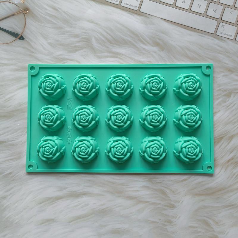 

1Pc 15 Cavity Silicone Rose Mold Chocolate Candy DIY Dessert Pudding Cake Decoration Mould Ice Cube Making Tool зелёный