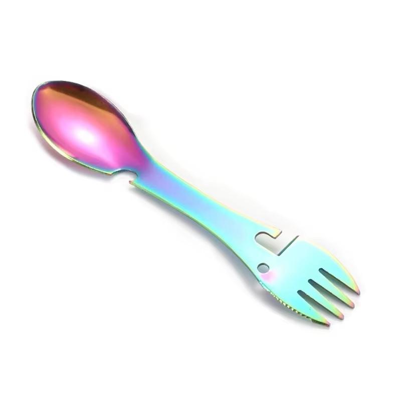 Outdoor Survival Tools 5 In 1 Camping Multi-Functional EDC Practical Kit Fork Knife Spoon Bottle/Can Opener