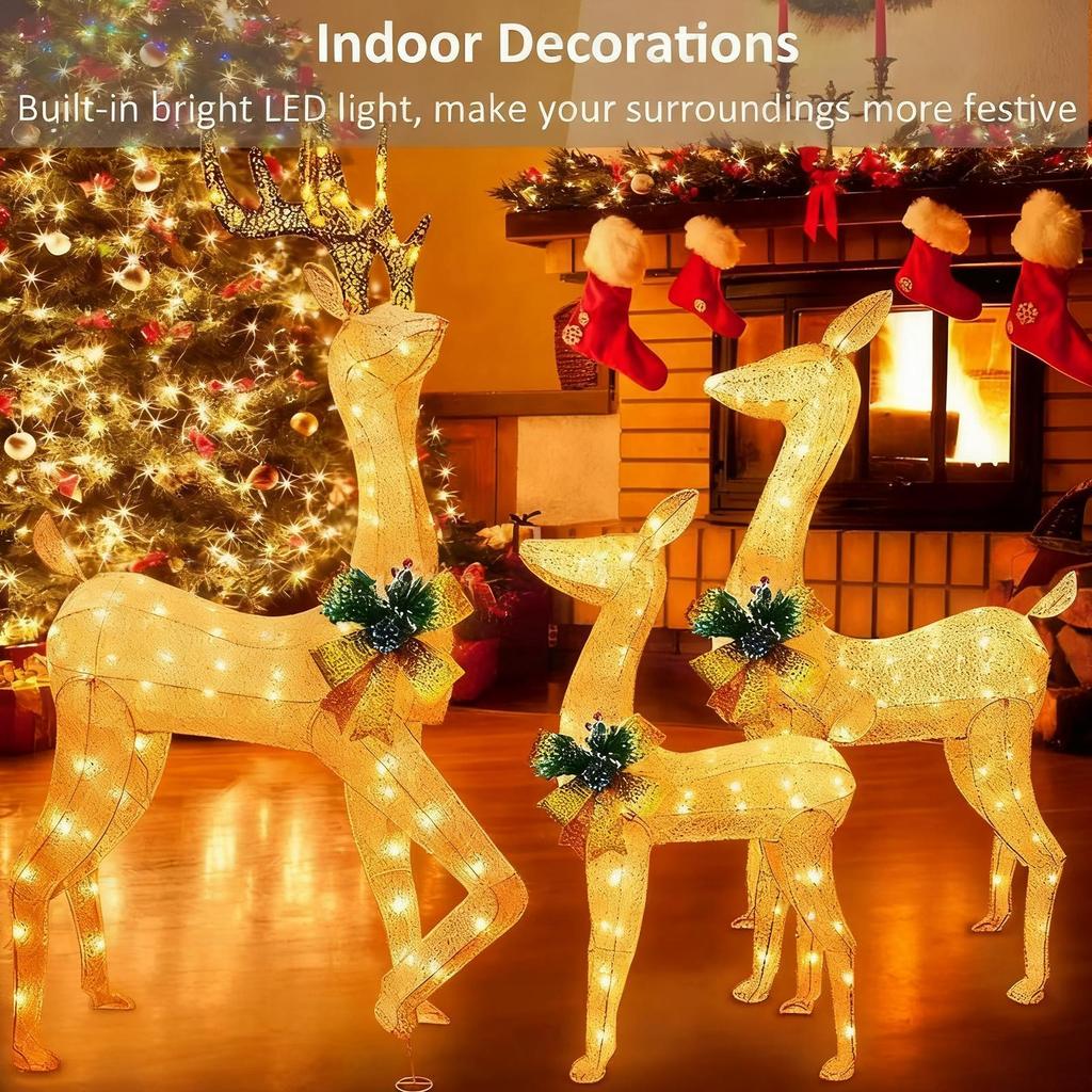 Christmas Yard Stake Decorations Realistic LED Light Festive Insertion 3 Pieces Outdoor Reindeer Christmas Yard Decoration For