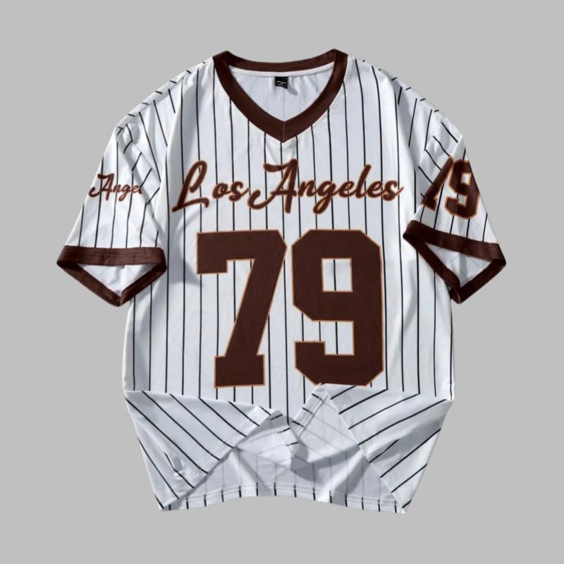Sportovní ležérní tričko s potiskem volného střihu Krátkorukávé tričko s vertikálními pruhy Retro baseballový styl Rychleschnoucí topy
